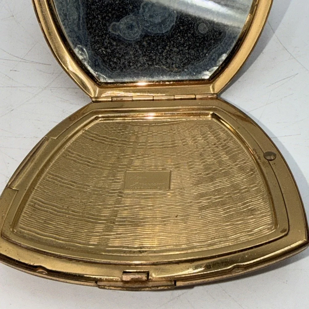 Elgin American Powder Compact with Mirror Gold Tone Etched Floral Design